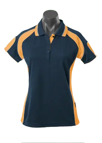 Aussie Pacific Ladies Murray Polo Shirt 2300 Casual Wear Aussie Pacific Navy/Gold/Ashe 8